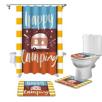 

Autumn Style Happy Camping Shower Curtains Set Bathroom Waterproof Shower Curtain Bathroom Set with Shower Curtain and Rugs