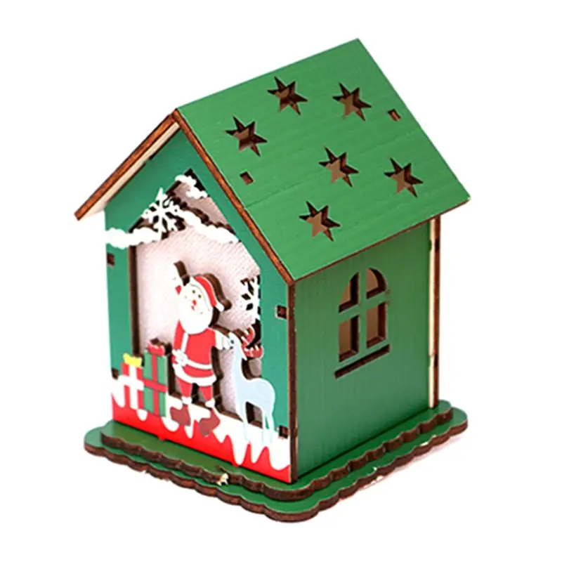 LED Wooden House Chalet Christmas Decoration Snowman Deer Santa Claus Ornament Festival Holiday Gift