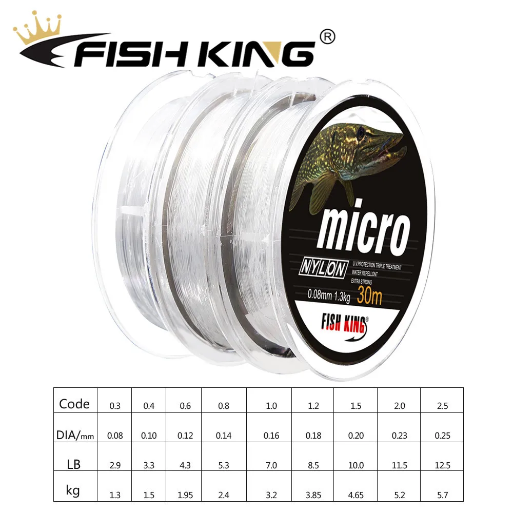 FISH KING 30M MICRO Nylon Ice Fishing Line 0.08mm-0.25mm 2.9LB-12.5LB Extra Strong Fishing Line For Winter Ice Fishing FISH KING 30M MICRO Nylon Ice Fishing Line 0.08mm-0.25mm 2.9LB-12.5LB Extra Strong Fishing Line For Winter Ice Fishing