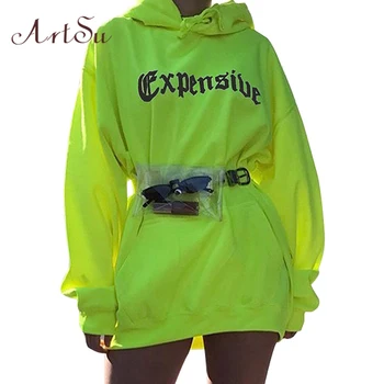 

ArtSu Women Hooded Sweatshirt Green Winter Pullover Sweatshirts Long Hoodie Oversize Long Sleeve Sudaderas Mujer ASHO20321