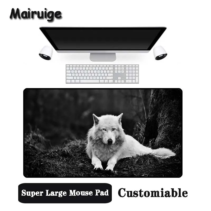 

Mairuige Big Promotion Large Size Multi-size Locked Mouse Pad Gray wolf black and white Pattern PC Computer Notebook Desk Mat
