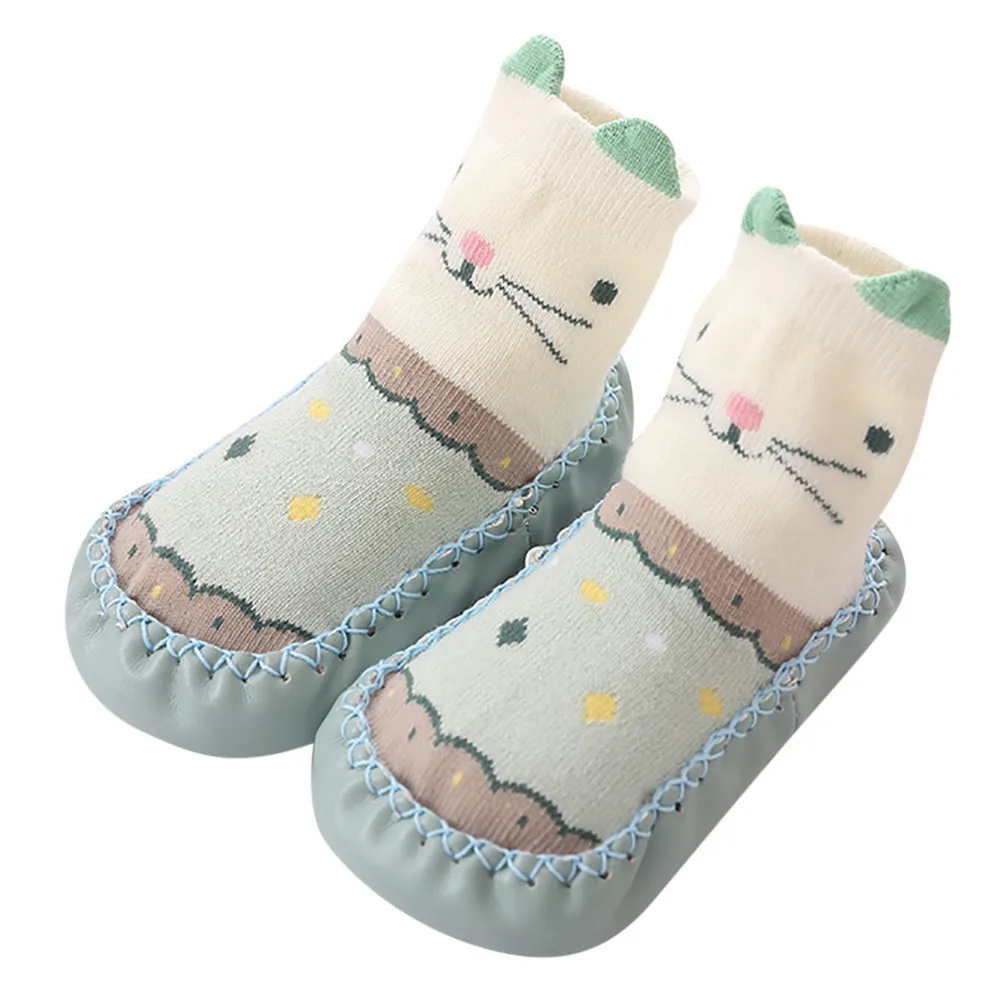 Зимние носки для новорожденных мальчиков и девочек, носки для младенцев, Нескользящие хлопковые толстые теплые мягкие носки для малышей 0-24 месяцев - Цвет: Linght Blue