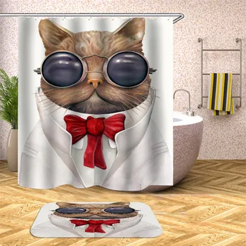 

Cartoon cute cat animal 3D shower curtain polyester waterproof fabric knitted polyester shower curtain for home decoration