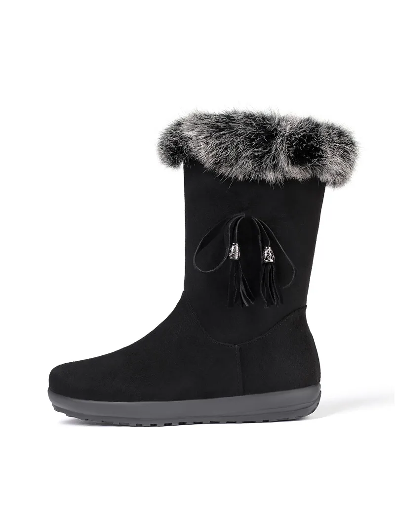 YMECHIC/ г.; модная зимняя обувь; женские теплые зимние ботинки средней длины на платформе; цвет красный, серый, черный; женская обувь с бантом на меху и кисточками; большие размеры