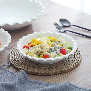 

Nordic Flower-shaped Bone China Pottery Soup Noodle Bowl Household Multi-size Ceramic Boiled Fish Soup Pot Salad Plate Tableware