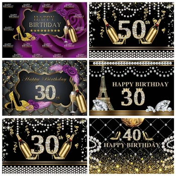 

Photo Backdrops Happy Fabulous Women Birthday Party 30 40 50th High Heels Party Banner Photo Backgrounds Photocall Photo Studio