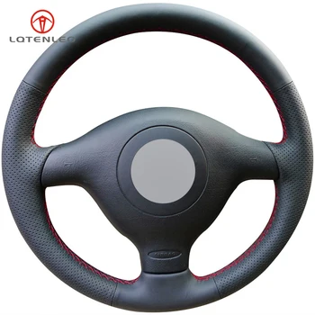 

LQTENLEO Black Genuine Leather Car Steering Wheel Cover for Seat Leon MK1 (1M) 1998-2005 Skoda Fabia RS Fabia 1 (6Y) 2003-2005