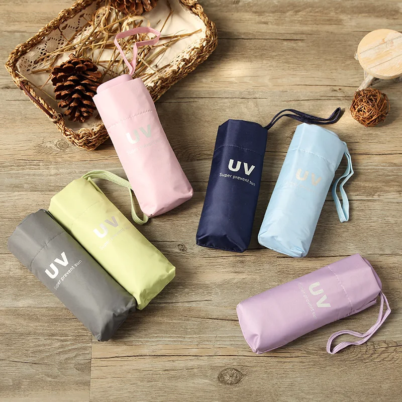 

5 Fold Mini Pocket Sun and Rain Umbrella Solid Color Parasol Women Cute Anti-UV Umbrellas Female Windproof Compact Rain Paraguas