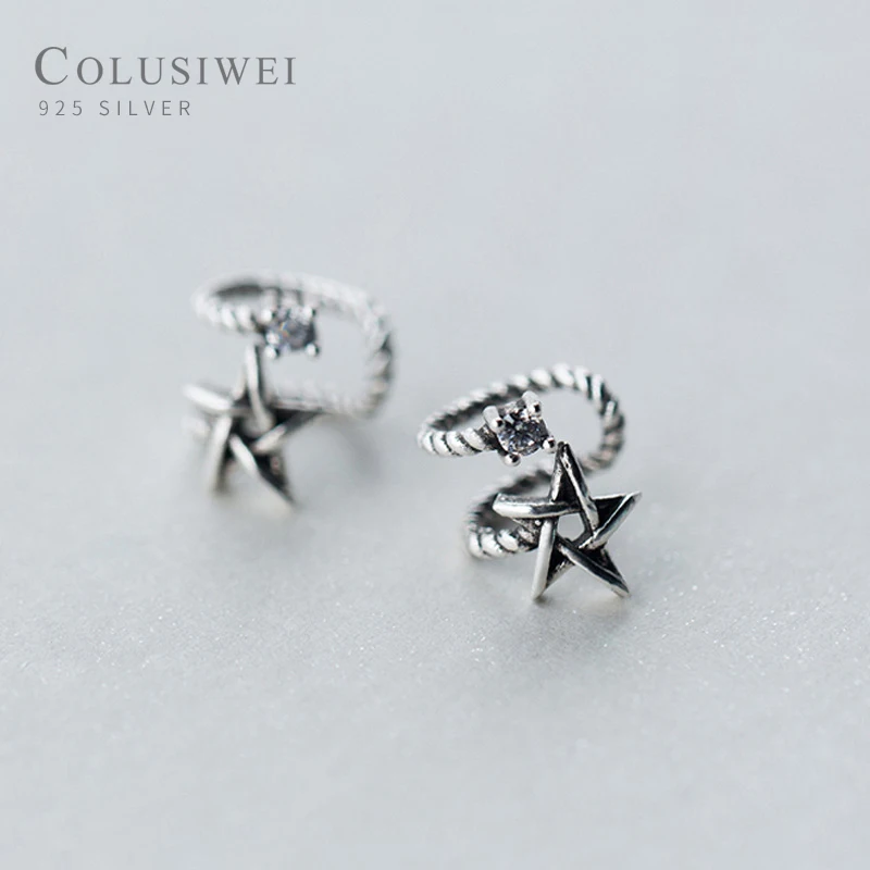 Colusiwei Новое поступление серьги с пентаграммой для женщин подлинное серебро 925 пробы старинные ювелирные украшения Femme аксессуары