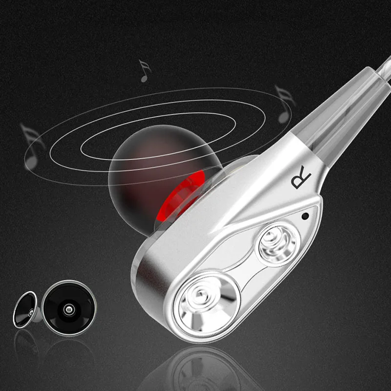 3,5 мм HiFi проводные наушники двойной динамический четырехъядерный Динамик Наушники-вкладыши гибкий кабель Анти-обертывание с HD микрофоном(серебро