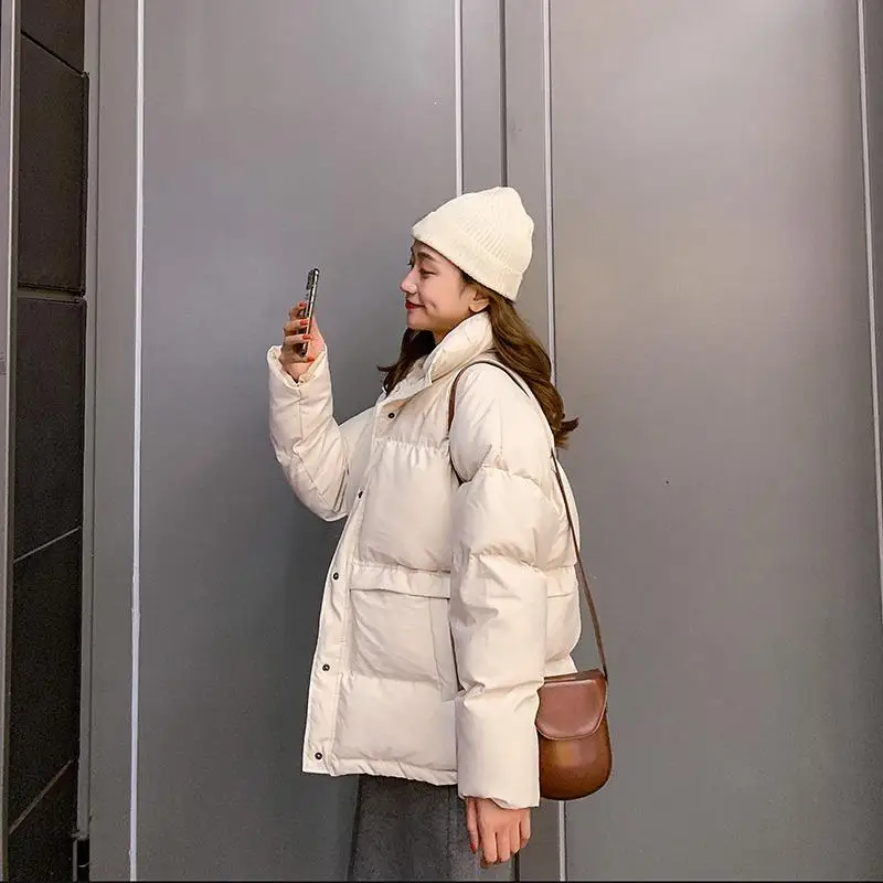 Повседневное корейское осенне-зимнее пальто, куртка, свободное однотонное пальто с хлопковой подкладкой, одежда с длинными рукавами и карманами, плотное теплое пальто