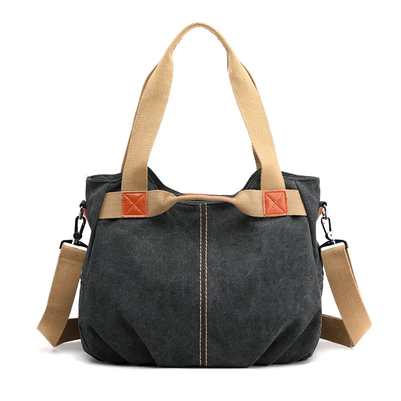 Новая модная повседневная холщовая женская сумка на плечо большая Вместительная дорожная сумка через плечо для женщин хозяйственная сумка женская ручная сумка - Цвет: Black