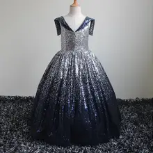 Черное пышное Тюлевое платье с блестками и цветочным узором для девочек; праздничное платье на день рождения; платье для причастия