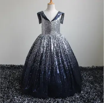 

Black Shinny Sequins Puffy Tulle Kids Flower Girl Dress Birthday Pageant Gown Holy Communion Dress