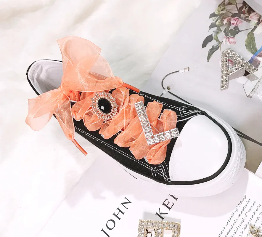 DIY Schnürsenkel Dekoration Metall Schnee Garn Schnürsenkel Diamant Buchstaben Schuh Zubehör glänzende Strass Schuhe dekoratives Zubehör – Detail 8