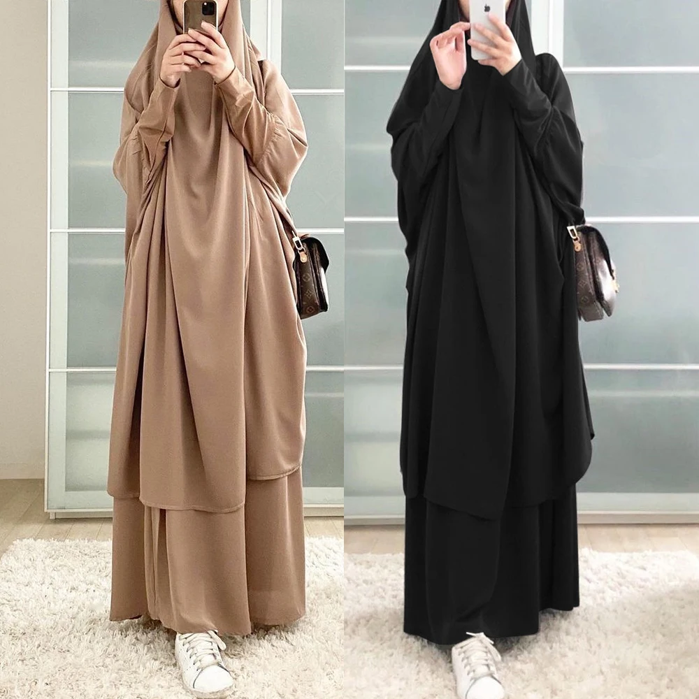 Eid Con Cappuccio Donne Musulmane Hijab Vestito Preghiera Indumento Abaya Lungo Khimar Ramadan Abito Abaya Gonna Set Vestiti Islamici Niqab