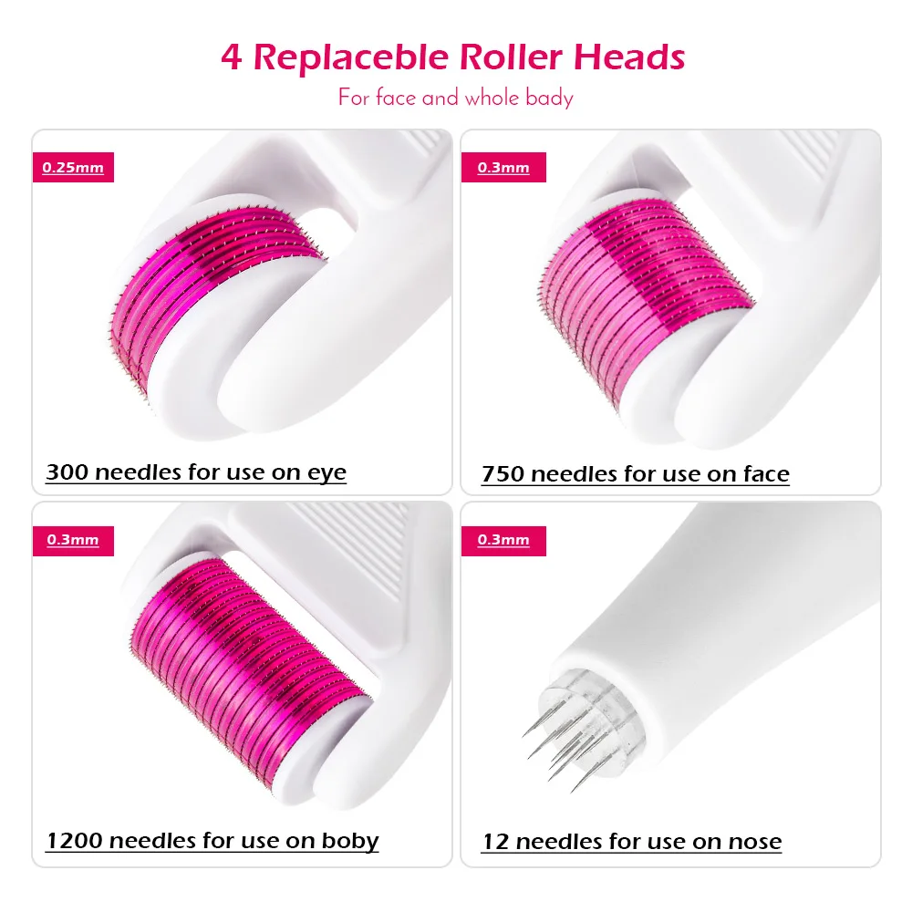 Microneedle Derma Roller Kit for Face 300/720/1200Titanium Derma roller Micro Needle Facial Roller Skin Microdermabrasion Rollor