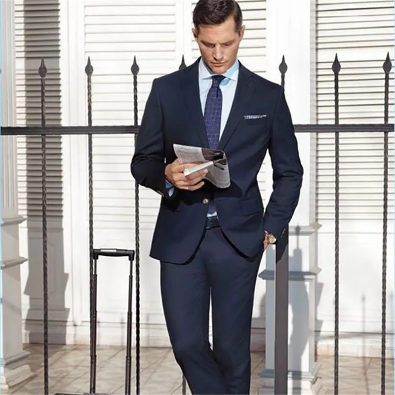 

Custom Men's Suits Latest Coat Pants Designs Dark Blue Business Street Smart Casual Groom Tuxedo Slim Fit Mens Blazer