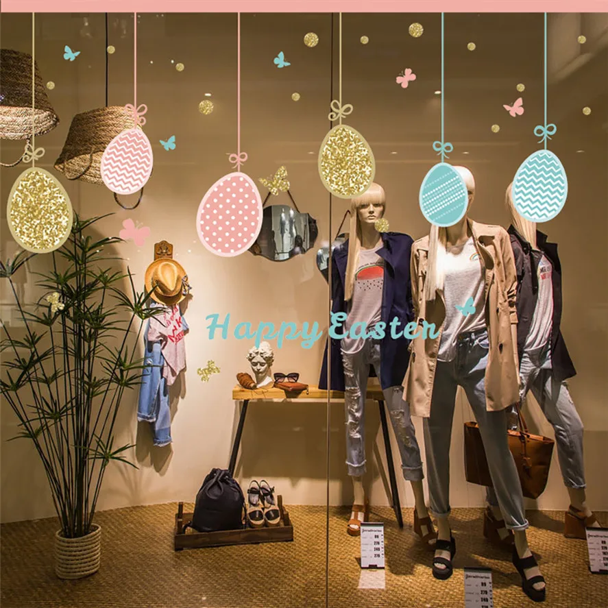 New Happy Easter Wall Sticker PVC self-adhesive Cartoon Bunny Egg For Window Decor J15#40 | Дом и сад