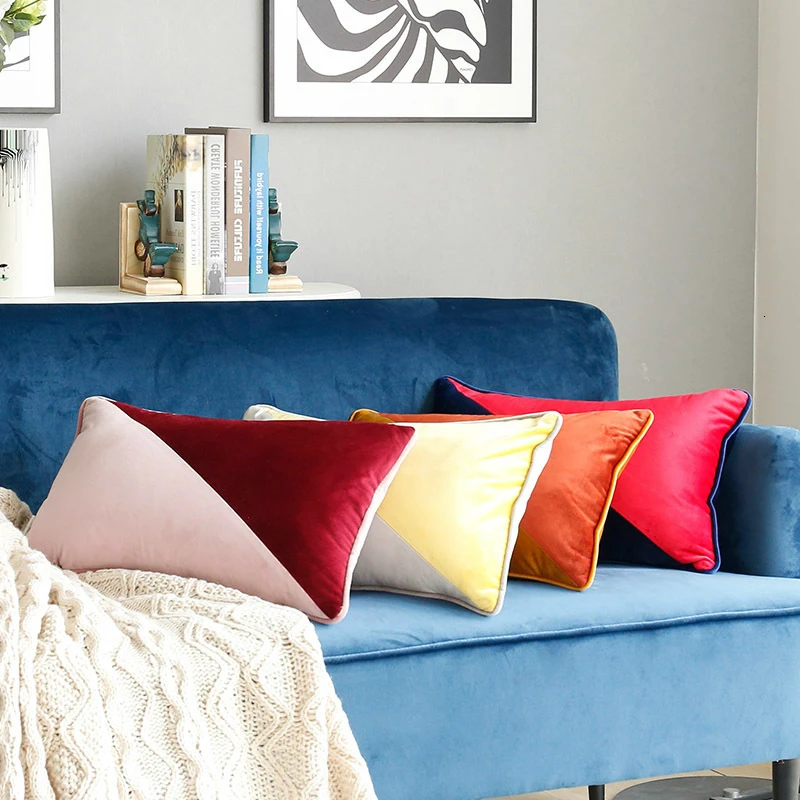 

Slip Cover Pillow Case Splicing Two-color Pillow Cover Velvet Cushion Cover Sofa European Style Cushion Cover decorative pillows