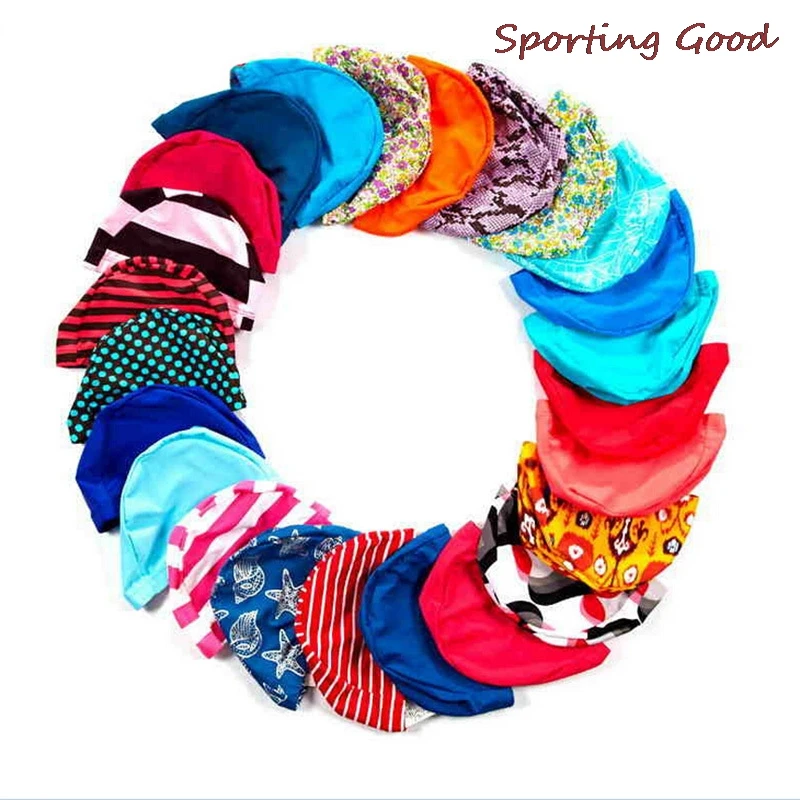 1Pcs Swimming Cap Polyester Protect Ears Long Hair Sports Swim Pool Hat For Men Women Adults Print Swim Caps Free Size