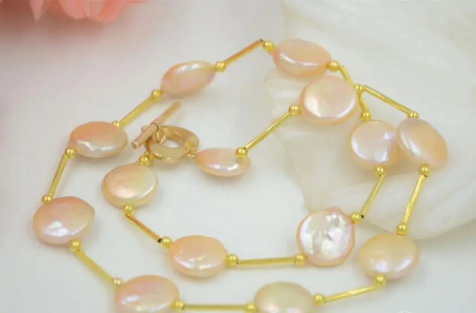 Necklace 17" 14mm pink coin freshwater pearl necklace
