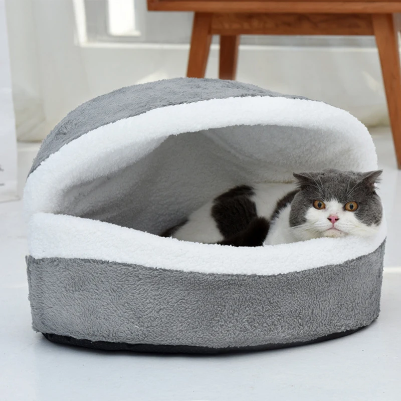 Теплая кошка кровать Дом гамбургер кровать разборки ветрозащитный питомца щенка гнездо оболочки скрытие бургер булочка для зимы гнездо высокое качество
