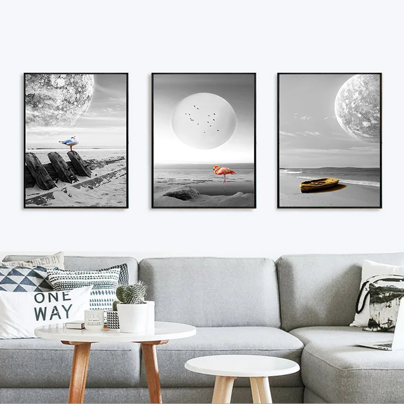 

Living Room Decorative Painting Modern Minimalist Sofa Wall Triple Mural Northern European-Style Creative Scenery Hanging Painti