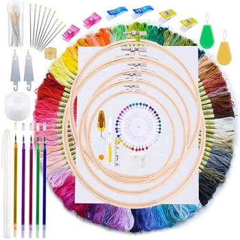 

LMDZ 211 Pcs Embroidery Starter Kit with Instructions, 100 Colors Threads, Embroidery Floss and Embroidery Hoops, Sewing Pins