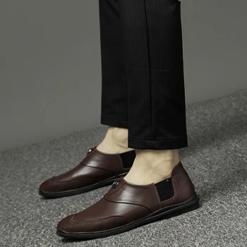 

Hot Sale Leather Shoe Men Anti Slip Casual Shoes Men Comfortable Luxury Brand Men Shoes Slip-on Casual Shoes For Youth Black