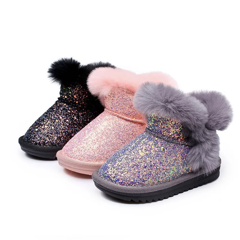 

Boots Girls Winter Kids Baby Shoes Children's Boys Vintage Warm Bling Waterproof Plush Snow Boots Girl Bootie Child Shoes