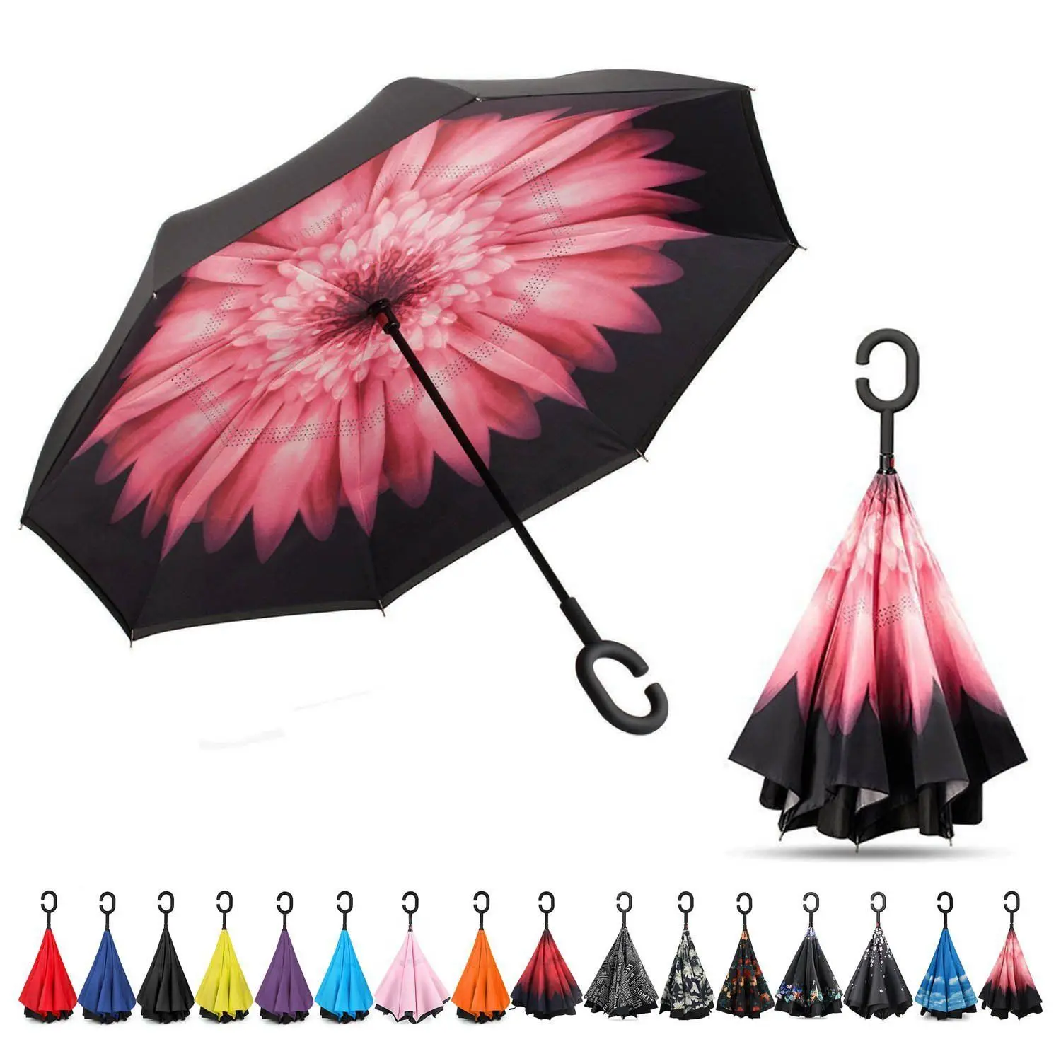 

Cartoon Reverse Umbrella qi che san Parasol Cartoon C- Shaped Reverse Umbrella Customizable Advertising Umbrella Logo Customizab