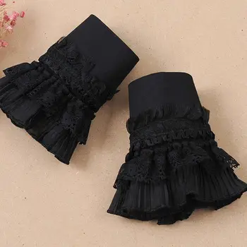

Gothic Retro Black Detachable Sleeve Fake Cuffs Multi Layer Ruffles Lace Patchwork Lolita Princess Sweater Decorative Wristband