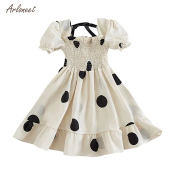 

ARLONEET kids dresses for girls 5 years for birthday Ruched Dot Print Dress Princess Dresses Clothes vestido infantil 2019