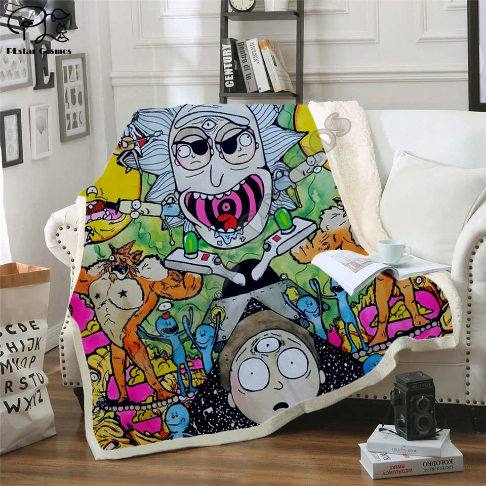 

Plstar Cosmos Cartoon Rick and Morty funny character Blanket 3D print Sherpa Blanket on Bed Home Textiles Cute style-9