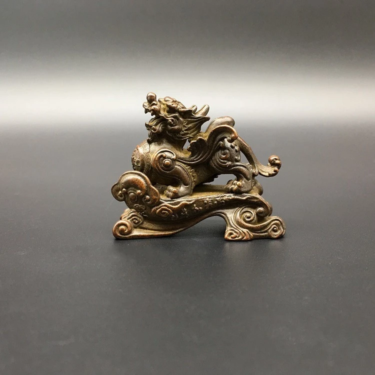 

Collection Chinese Brass Carved Mythical Animals Pixiu Brave Troops Auspicious Clouds Exquisite Small Statue