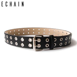 ECHAIN Vintage Rivet Luxury Designer Punk Belts Men High Quality Male Rock Motorcycle Leather Women Waist Strap for Jeans 110cm