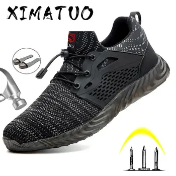 

Safety Work Shoes Boots For Men Light Weight Steel Toe Work Boots Male Anti-smashing Construction Safety Sneakers Plus Size