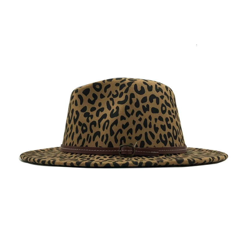 Простые унисекс плоские полями шерсть фетр Джаз Fedora шляпы для мужчин и женщин леопард зерна кожаный ремешок Декор Трилби Панама Формальные шляпы