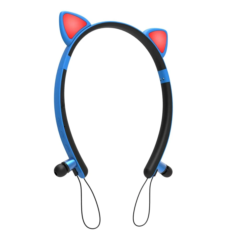 Bluetooth Wireless Cute Cat Ear Headphones with Mic LED Light Flashing Glowing On Ear Stereo Headset