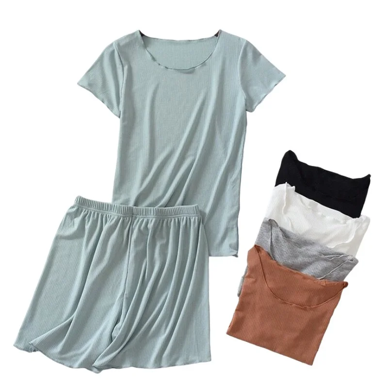 

Modal Cotton Pyjama Femme New Pijama Mujer Women Short Sleeve Pajamas Set Large Size Loose Shorts Sleepwear Set Home Clothing