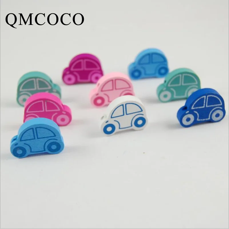 50Pcs Colorful Mini Cartoon Car Wooden Beads Wood Chip Children's Handmade Custom Environmentally Jewelry Baby Toys Accessories
