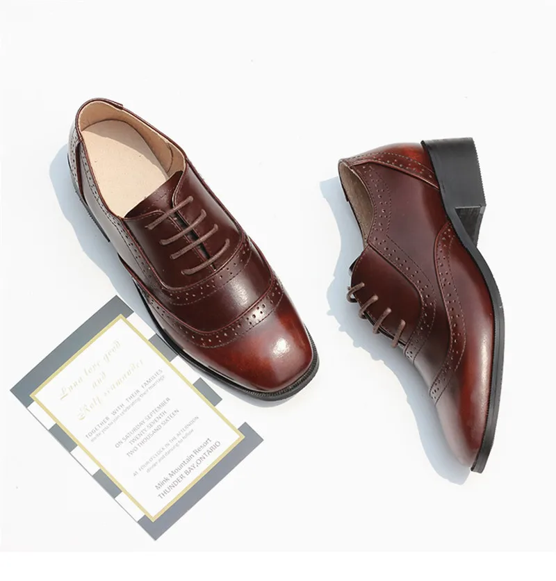 Handmade Big Size 32-42 Women Oxfords Shoes Vintage Genuine Leather Brogues Oxford Shoes For Woman British Carved Ladies Oxfords (5)