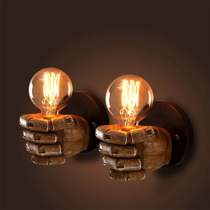 Retro Creative Fist Shape Wall Light E27 Lamp Holder Industrial Style Wall Lamp New Year Decoration for Home Bar Ligthting