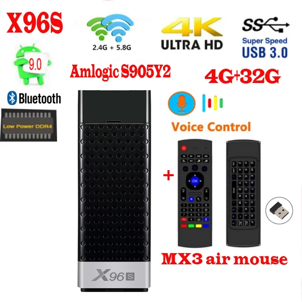 X96S tv stick android 9 0 amlogic s905Y2 H.265 2 4/5G WI FI Bluetooth4.2 дополнительный g10/mx3 голосового air mouse x96s