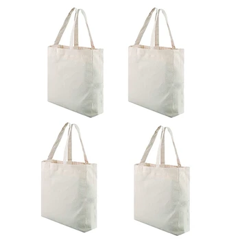 

Reusable Blank Tote Canvas Shopping Bag in Bulk 40x40x10cm-10 Organic Cotton Washable Bottom Triple-cornered and Side Panels, Na