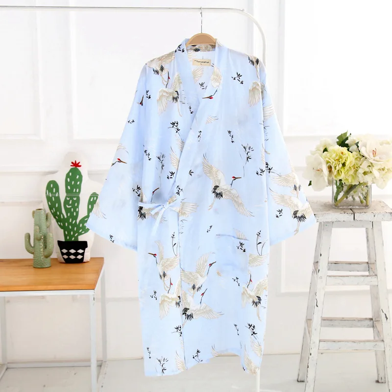 Женский халат юката летнее японское кимоно ночная рубашка из хлопка с длинным