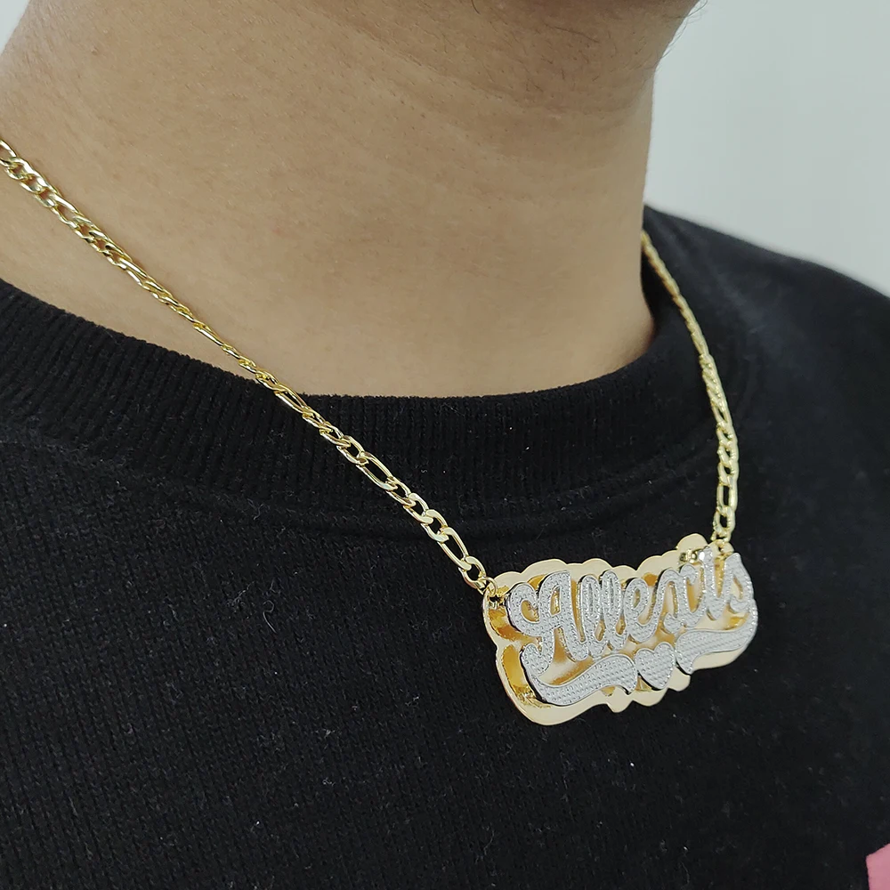 2021 Custom Necklace Double Gold plated Nameplate 3D Necklace Personalized Necklaces Name with Heart Shaped Cuban Chain Necklace yb imd series tpu phone case for xiaomi redmi note 11 4g mediatek redmi 10 4g 2021 redmi 10 2022 4g 10 prime flower patterns imd iml phone protective cover with lanyard hc001 green gardenia