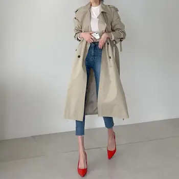 

Fashion 2019 Autumn Windbreaker Women Double Breasted Long Trench Coat Streetwear Loose Oversized Long Trench