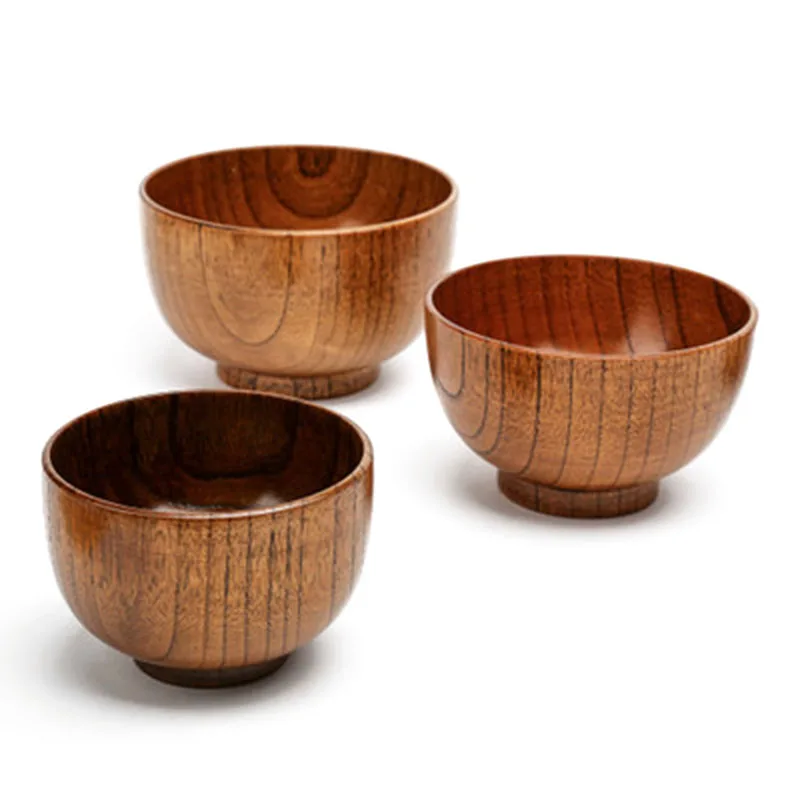 Natural Durable Wooden Bowl Soup/Salad/Fruit Rice Bowls Natural Wood Tableware